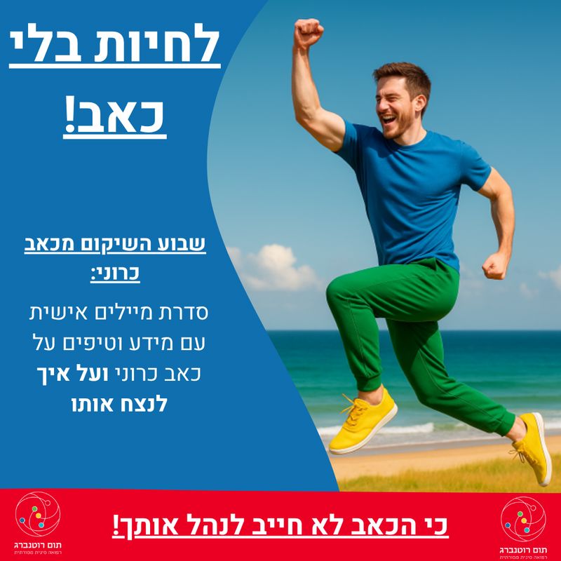 אדם קופץ באוויר עם מידע על הקורס לשיקום מכאב כרוני