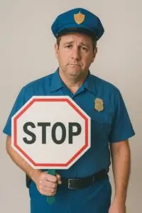 שוטר מחזיק שלט "עצור" למאמר עצירות