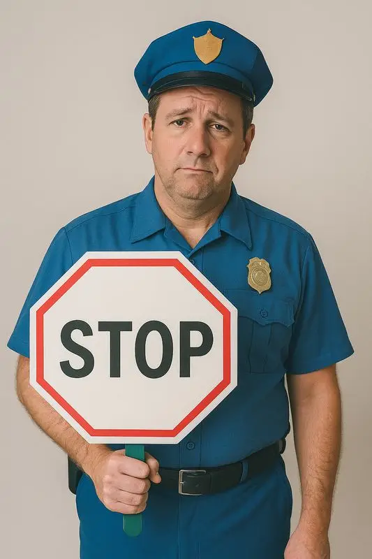 שוטר מחזיק שלט "עצור" למאמר עצירות